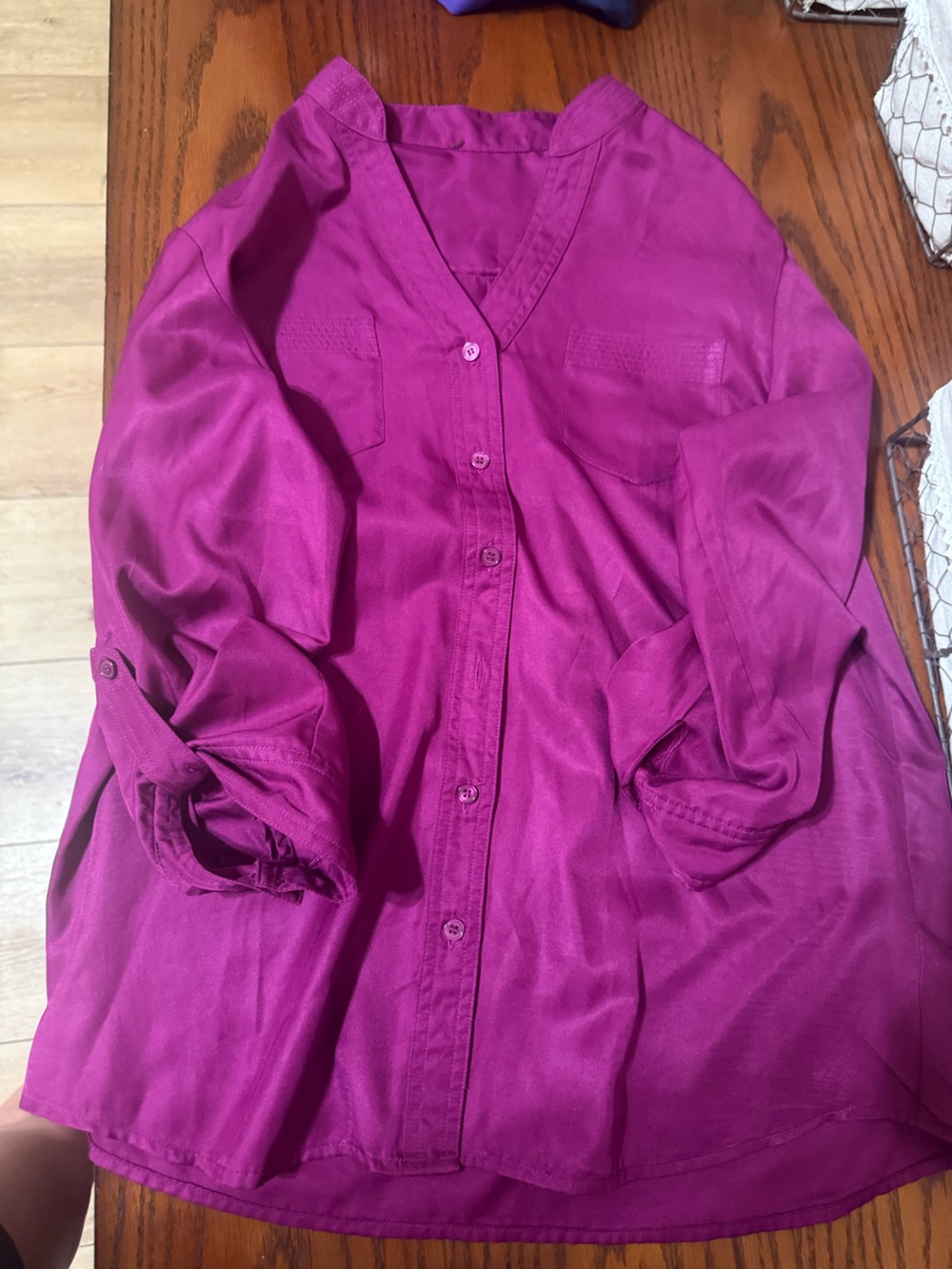 The Limited Magenta Button-Down V-Neck Blouse